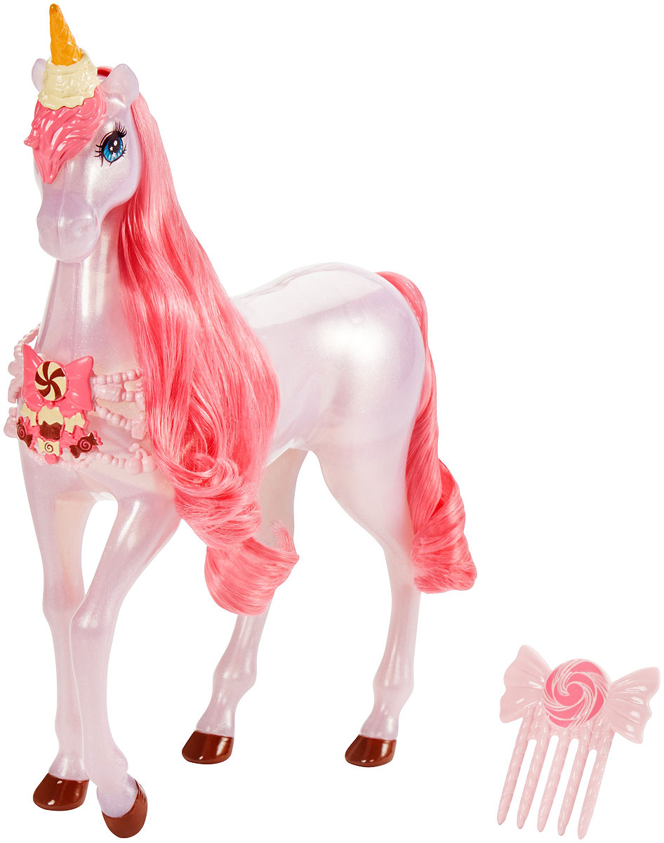 Barbie ЕдинорогDWH10 Barbie ЕдинорогDWH10Сладкое королевство Dreamtopia полно сказочных сюрпризов! Единорог Barbie подходит для кукол стандартного размера. У него ярко-розовая мягкая грива и хвост. Детям обязательно понравится его рог в виде рожка мороженого, шоколадные копытца и конфетное ожерелье. В комплект входит расческа для гривы и хвоста.
