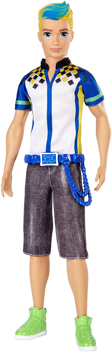 Barbie Кукла Кен Виртуальный мирDTW09 Barbie Кукла Кен Виртуальный мирDTW09Играйте по своим правилам вместе с куклой Barbie! Этот клевый парень всегда готов начать игру и победить! Кен одет в стиле аниме: яркая футболка с графическим принтом, джинсовые шорты и зеленые кеды. Довершает образ синий пластиковый ремень с цепочкой и высокотехнологичной пряжкой. А голубые прядки в волосах смотрятся просто великолепно! Соберите всех кукол Barbie Виртуальный мир и создайте свою собственную игру!