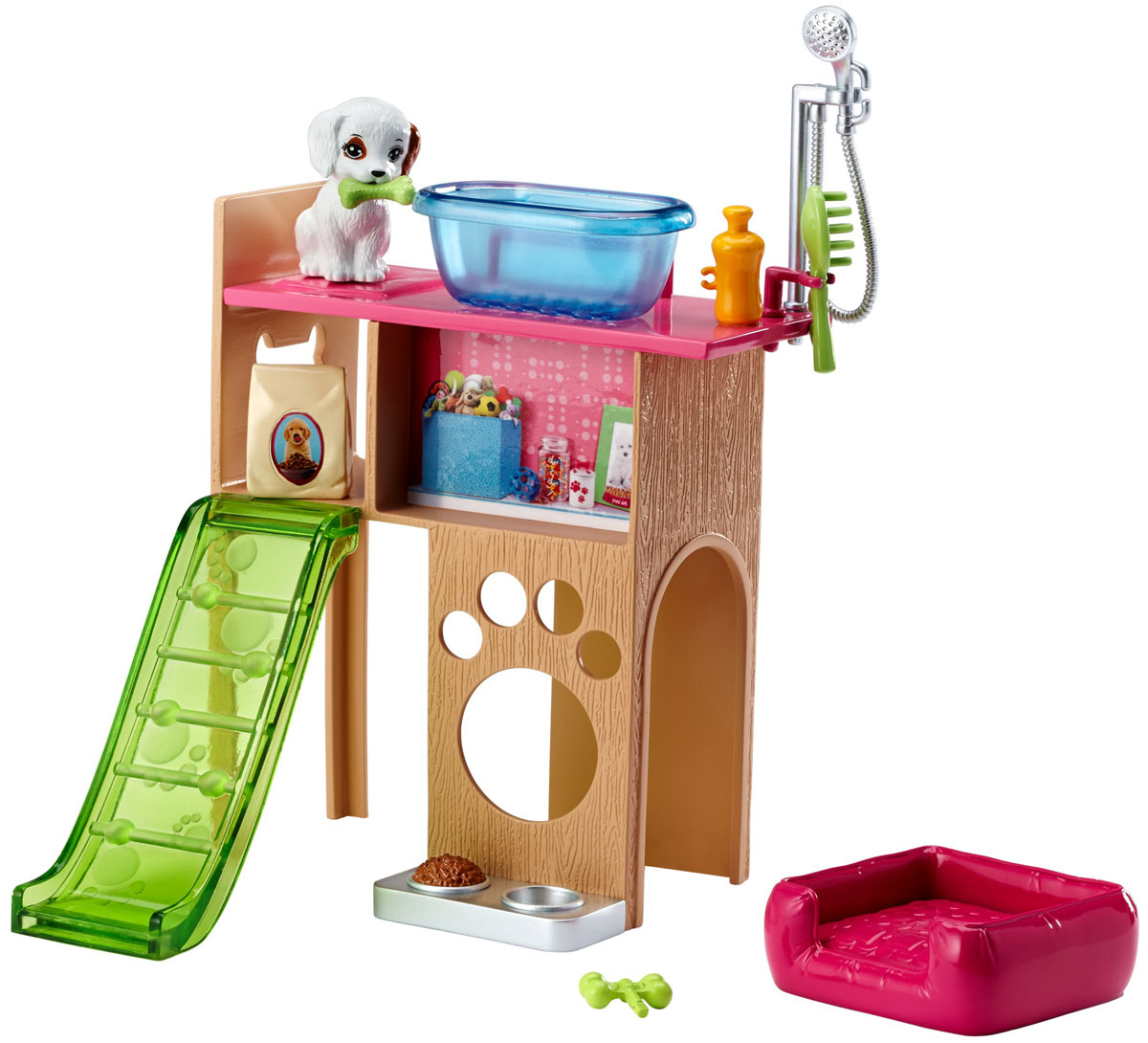 Barbie Мебель для кукол Отдых дома Уголок домашнего питомцаDVX44_DVX50 Barbie Мебель для кукол Отдых дома Уголок домашнего питомцаDVX44_DVX50Проведите спокойный вечер дома с набором мебели Barbie. Кукла (продается отдельно) может поиграть со своим домашним любимцем, искупать его с шампунем, покормить и уложить на лежанку. Соберите всю превосходную мебель и аксессуары, чтобы создать полноценный интерьер для своей куклы Barbie. Все предметы набора выполнены из качественного и безопасного пластика.