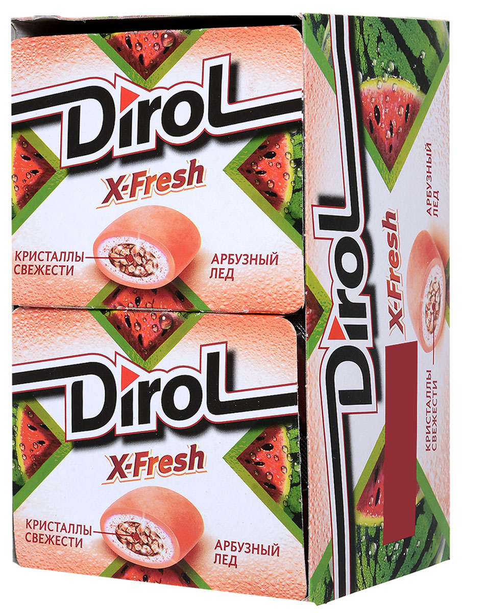 Dirol X-Fresh Жевательная резинка Арбузный лед без сахара, 12 пачек по 16 г645703 Dirol X-Fresh Жевательная резинка Арбузный лед без сахара, 12 пачек по 16 г645703Dirol X-Fresh Арбузный лед - это жевательная резинка для молодых и активных людей, которая не только освежает дыхание и мысли, но и придает уверенности в себе, наполняет жизнь позитивом, яркими эмоциями и впечатлениями. Какую бы жевательную резинку Dirol вы ни выбрали, ее невероятно сочный и восхитительно долгий вкус подарит вам улыбку, яркие эмоции, вдохновит на свежие идеи. Широкий ассортимент фруктовых и мятных вкусов Dirol позволяет каждому найти жевательную резинку по вкусу. Общеизвестно, что древние греки использовали смолу мастичного дерева или пчелиный воск, чтобы освежить дыхание и очистить зубы от остатков еды. Племена Майя наслаждались жеванием каучука. На севере Америки индейцы наслаждались подобием жевательной резинки - смолы хвойных деревьев, предварительно выпаренной на костре. В Сибири пользовалась популярностью сибирская смолка, с её помощью чистили зубы и укрепляли десны. В Европе зарождение жевательной «культуры» обозначено в 16 веке...