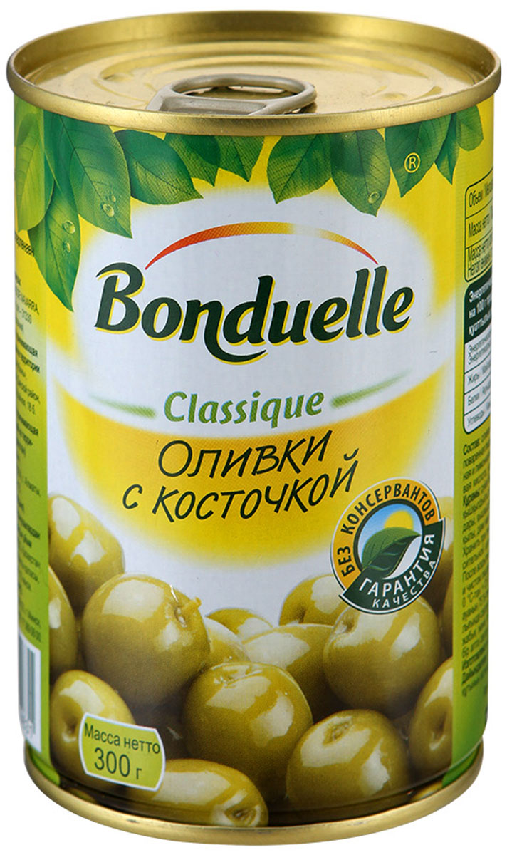 Bonduelle оливки с косточкой, 300 г3469 Bonduelle оливки с косточкой, 300 г3469Оливки с косточкой Bonduelle сочетают в себе изысканный вкус и чрезвычайно полезные свойства. Молодые плоды оливкового дерева, проходя процесс консервации, практически не утрачивают своей ценности. Оливки богаты калием, кальцием и железом, содержат витамины групп B, C, E, полезные органические вещества. Употребление оливок благотворно влияет на различные процессы организма, например, способствует улучшению микрофлоры кишечника, укрепляет стенки сосудов, регулирует процессы свертывания крови. Удивительно вкусные, ароматные оливки идеально сочетаются с вином и сыром, а также прекрасно дополняют различные закуски. Уважаемые клиенты! Обращаем ваше внимание, что полный перечень состава продукта представлен на дополнительном изображении.
