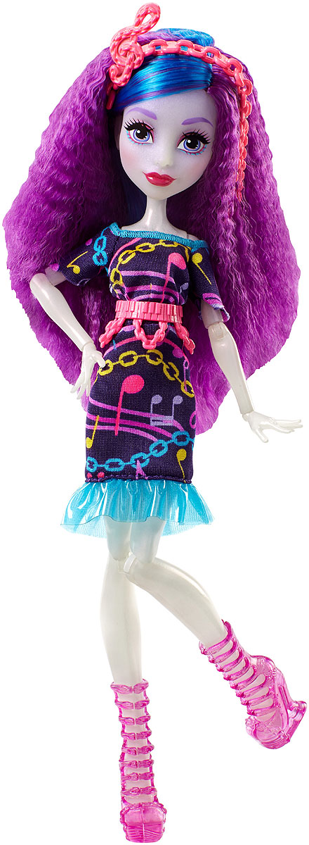 Monster High Кукла Ари Хантингтон Под напряжениемDVH65_DVH68 Monster High Кукла Ари Хантингтон Под напряжениемDVH65_DVH68Героини нового мультфильма Monster High Под напряжением, просто заряжены весельем! Они модно приоделись и готовы к леденящим кровь приключениям. Одна из них - Ари Хантингтон, дочь Призраков. Её модный наряд прекрасно подходит для зажигательной вечеринки. Кукла Monster High Ари Хантингтон одета в темно-фиолетовое платье с воланом. На ногах - изящные полусапожки на высоких каблуках. Завершают стильный образ зловещей модницы розовый пластиковый пояс и оригинальный ободок со скрипичным ключом. Шикарные длинные волосы куклы можно расчесывать. Вашей малышке понравится воссоздавать сцены или разыгрывать с куклой сюжеты собственных историй. Руки, ноги и колени у куклы шарнирные, это позволяет придать разнообразные позы. Порадуйте поклонницу Monster High удивительной новинкой в мире Школы Монстров, подарив ей эту замечательную куколку.