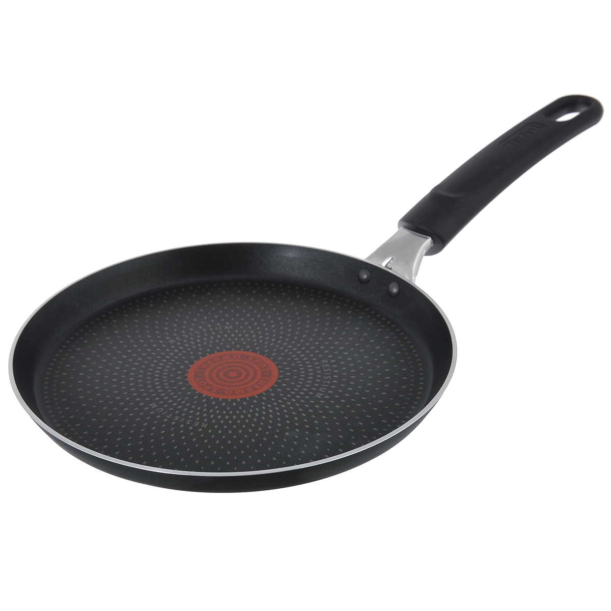 Сковорода блинная Tefal Just, с антипригарным покрытием. Диаметр 22 см4045122 Сковорода блинная Tefal Just, с антипригарным покрытием. Диаметр 22 см4045122Блинная сковорода Tefal Just изготовлена из литого алюминия с высококачественным антипригарным покрытием Resistium. Покрытие отличается высокой прочностью и долгое время сохраняет свои свойства. На посуде с таким покрытием пищу можно готовить с минимальным добавлением подсолнечного масла, пища не пригорает и не прилипает к стенкам. После приготовления изделие очень легко моется. Кроме того, антипригарное покрытие абсолютно безопасно для здоровья и экологично, так как не содержит кадмия и свинца, при нагреве не выделяет вредных примесей PFOA и PTFE. Дно с технологией Durabase позволяет равномерно распределять тепло, за счет чего пища готовится быстрее. Вся посуда Tefal оснащена уникальным индикатором Thermo-Spot. Когда надпись Thermo-Spot исчезнет, и диск станет равномерно красным, значит, сковорода нагрелась до оптимальной температуры, и можно начинать готовить. Такой индикатор поможет защитить посуду от перегрева, а значит, антипригарное покрытие прослужит дольше. ...