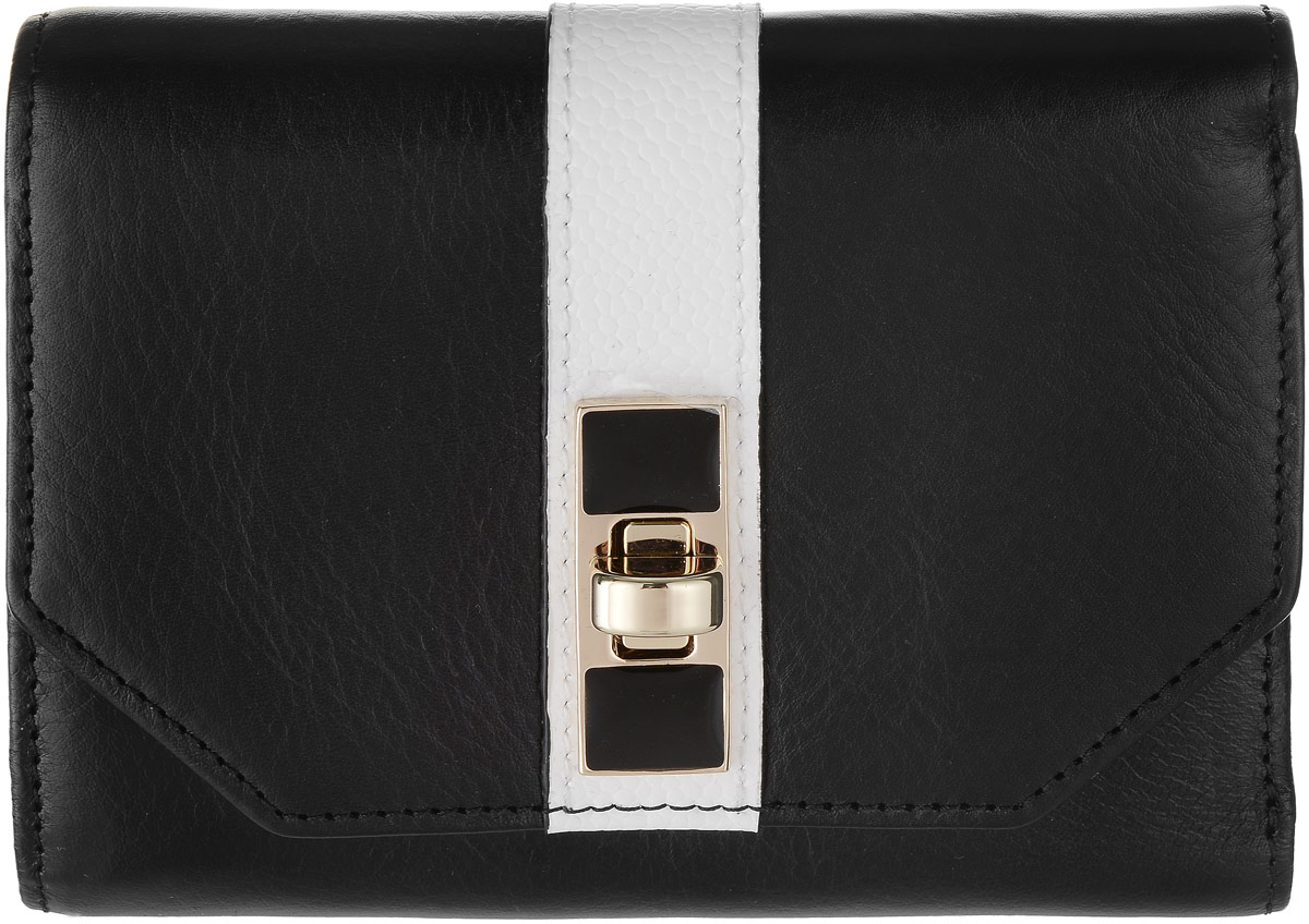 Кошелек женский Leo Ventoni, цвет: черный, белый. L330756L330756 nero/bianco Кошелек женский Leo Ventoni, цвет: черный, белый. L330756L330756 nero/biancoСтильный женский кошелек Leo Ventoni, выполненный из натуральной кожи, дополнен вставкой контрастного цвета с зернистой фактурой и металлической фурнитурой. Изделие состоит из двух отделений. Отделение для монет закрывается на металлическую молнию и включает в себя две секции для мелочи, разделенные перегородкой. Отделение для купюр раскладывается и закрывается клапаном на застежку-вертушку. Внутри - три отделения для купюр, четыре кармашка для визиток, два боковых кармана для мелочей и карман с прозрачным пластиковым окошком. Изделие поставляется в фирменной коробке с логотипом бренда. Стильный кошелек Leo Ventoni станет отличным подарком для человека, ценящего качественные и практичные вещи.