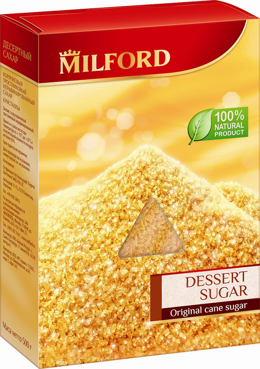 Milford десертный сахар, 500 гбси060 Milford десертный сахар, 500 гбси060Десертный сахар Milford содержит природные витамины и микроэлементы (калий, кальций, магний, фосфор). Имеет насыщенный карамельный вкус и аромат, приятный золотистый цвет. Премиальный продукт высшего качества из Германии. Благодаря своему утонченному вкусу и аромату, сахар Milford идеально подходит для чая, кофе, коктейлей, пунша, глинтвейна, для приготовления вторых блюд, соусов, каш, десертов, кондитерских изделий.