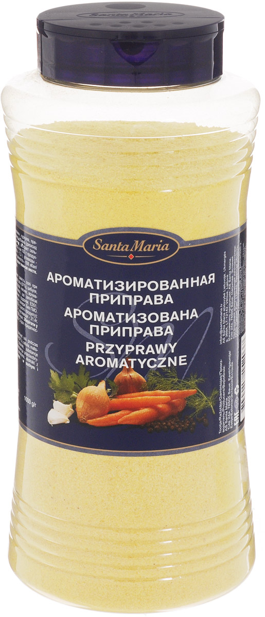 Santa Maria Ароматизированная приправа, 1 кг15203 Santa Maria Ароматизированная приправа, 1 кг15203Ароматизированная приправа Santa Maria используется вместо соли при приготовлении бульонов и супов, горячих соусов. Можно использовать при варке риса, каш и макаронных изделий. Уважаемые клиенты! Обращаем ваше внимание, что полный перечень состава продукта представлен на дополнительном изображении.