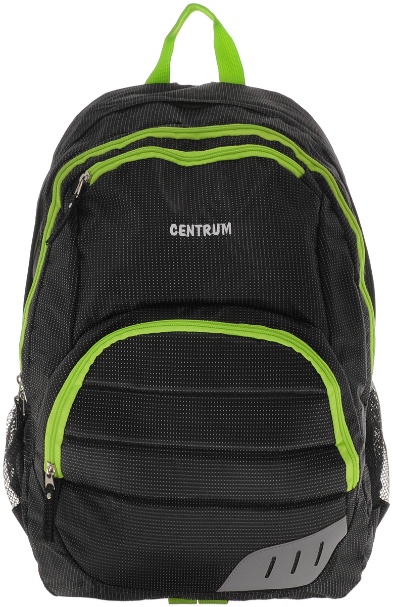 Centrum Рюкзак 8602686026 Centrum Рюкзак 8602686026Рюкзак Centrum - это современный многофункциональный молодежный рюкзак, который выполнен из прочного износостойкого материала высокого качества. Рюкзак имеет два основных отделения, закрывающиеся на молнии. Меньшее по размеру отделение содержит органайзер для мелких предметов, включающий в себя 5 открытых накладных кармашков и пластиковый карабин для ключей. Большее отделение содержит мягкий карман для ноутбука с фиксатором на липучке. Спереди расположены два наружных кармана на молниях, по бокам - два сетчатых кармана на резинках. Рюкзак оснащен текстильной ручкой-петлей для переноски и подвешивания. Уплотненная спинка и лямки помогают лучше распределить нагрузку и сохранить форму рюкзака независимо от его наполнения. Мягкие широкие лямки позволяют легко и быстро отрегулировать рюкзак в соответствии с ростом. Имеются светоотражающие элементы.
