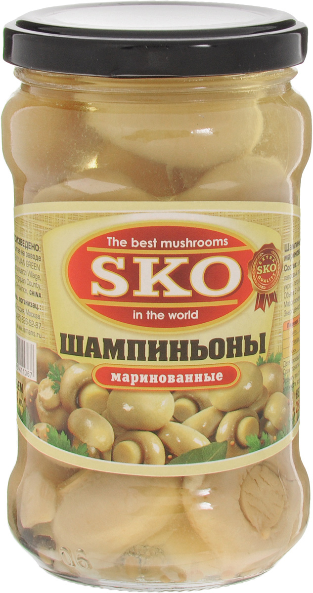 SKO Шампиньоны маринованные целые, 314 мл14010 SKO Шампиньоны маринованные целые, 314 мл14010Маринованные шампиньоны SKO станут прекрасным украшением праздничного стола. Грибы тщательно отобраны. Продукция соответствует всем микробиологическим требованиям, приготовлена по специальной технологии, которая позволяет сохранить гриб светлым, красивым, а также вкусным и полезным. Шампиньон содержит все, что нужно организму. Но при этом жира в этих вкусных и полезных грибах очень мало. Шампиньоны содержат вещества, улучшающие аппетит и стимулирующие работу иммунной системы. Уважаемые клиенты! Обращаем ваше внимание, что полный перечень состава продукта представлен на дополнительном изображении.