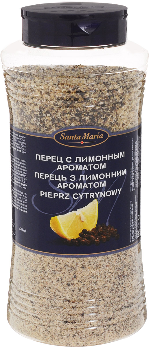 Santa Maria Перец с лимонным ароматом, 720 г15229 Santa Maria Перец с лимонным ароматом, 720 г15229Приправа обладает насыщенным вкусом черного перца и лимона. Подходит для приготовления рыбных, мясных, сырных и вегетарианских блюд, а также салатных соусов. Уважаемые клиенты! Обращаем ваше внимание, что полный перечень состава продукта представлен на дополнительном изображении.