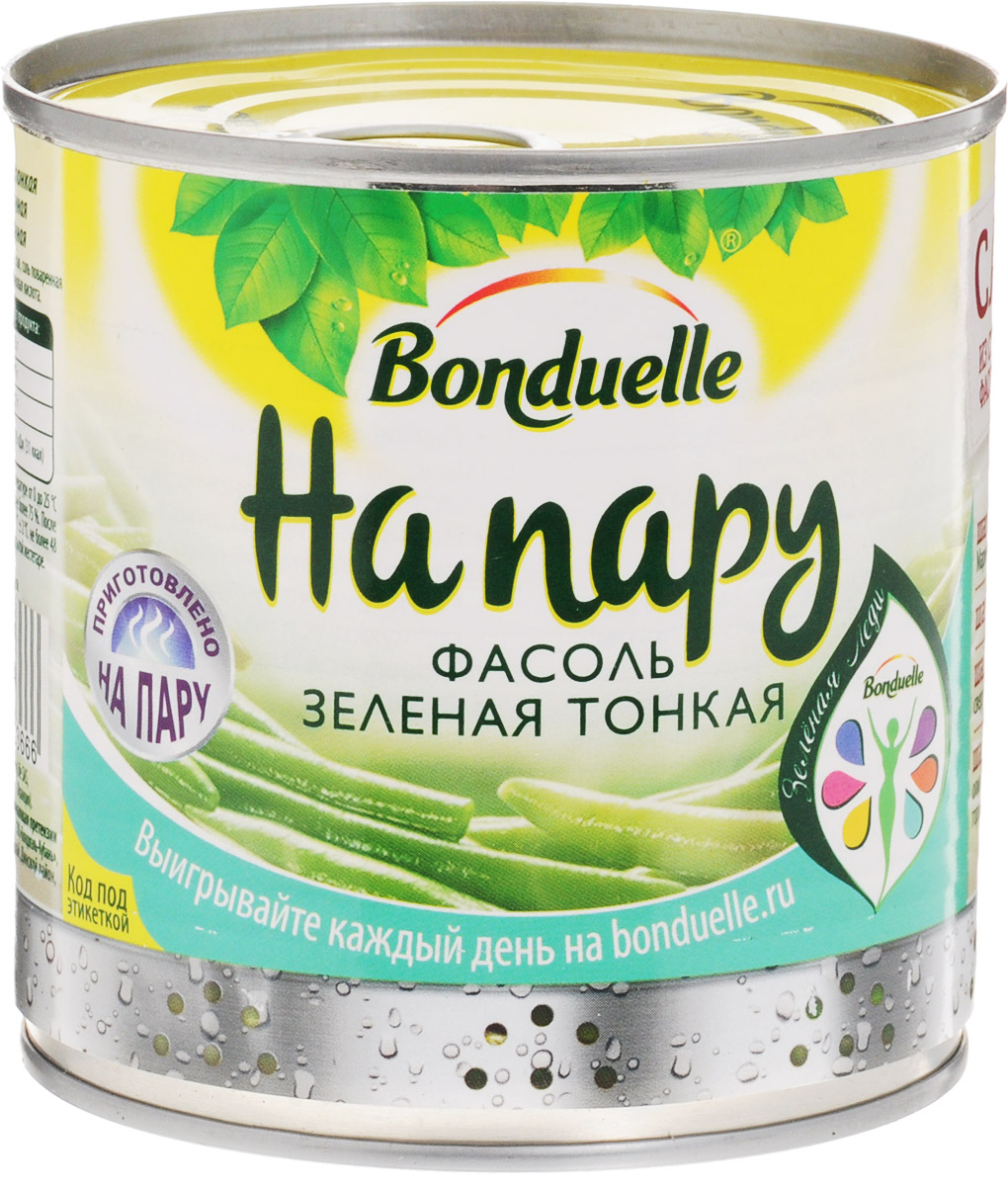 Bonduelle фасоль зеленая тонкая На пару, 295 г5177 Bonduelle фасоль зеленая тонкая На пару, 295 г5177Вы, без сомнения, поймете, почему зеленую фасоль так обожают французы: благодаря современной технологии приготовления На пару, она полностью сохранила свою изящную форму, цвет, хрустящую текстуру, а главное, удивительно свежий, натуральный вкус. Уважаемые клиенты! Обращаем ваше внимание, что полный перечень состава продукта представлен на дополнительном изображении. Упаковка может иметь несколько видов дизайна. Поставка осуществляется в зависимости от наличия на складе.