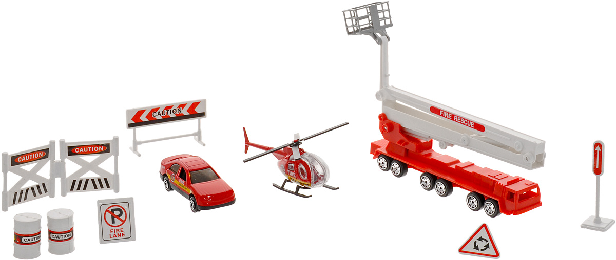 Big Motors Игровой набор Пожарная служба27669-600;JP600 Big Motors Игровой набор Пожарная служба27669-600;JP600Игровой набор Big Motors Пожарная служба непременно привлечет внимание вашего малыша и не позволит ему скучать. Набор включает в себя 2 машинки, вертолет, дорожные знаки и 2 бочки. Корпус вертолета и кузов легковой машинки изготовлены из металла, остальные элементы - из пластика. Колеса машинок и лопасти вертолета вращаются, пожарная вышка раскладывается. Реалистичные модели машинок дополнят автопарк вашего малыша, подойдут для игр дома и на природе, благодаря прочной конструкции и долговечным колесам. Этот чудесный набор будет отличным подарком любому мальчишке. Он сможет часами играть в него, придумывая все новые и новые истории.