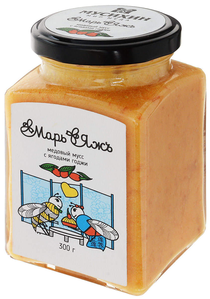 Марь&Яжъ медовый мусс с ягодами годжи, 300 г5102 Марь&Яжъ медовый мусс с ягодами годжи, 300 г5102Медовый мусс с ягодами годжи пользуется очень большой популярностью. Его отличает необычный цвет, сладковато-терпкий вкус с кислинкой и масса полезных свойств. Этот десерт поможет избавиться от лишнего веса (нормализует работу пищеварительной системы), устранит анемию, улучшит зрение и иммунитет. В состав ягод годжи входит более 20 минералов (калий, железо, медь, германий), 19 аминокислот, аскорбиновая кислота, витамины группы В, полисахариды, жирные кислоты Омега-3, Омега-6, Омега-9. При объединении с мёдом они не теряют своих характеристик даже спустя долгое время.
