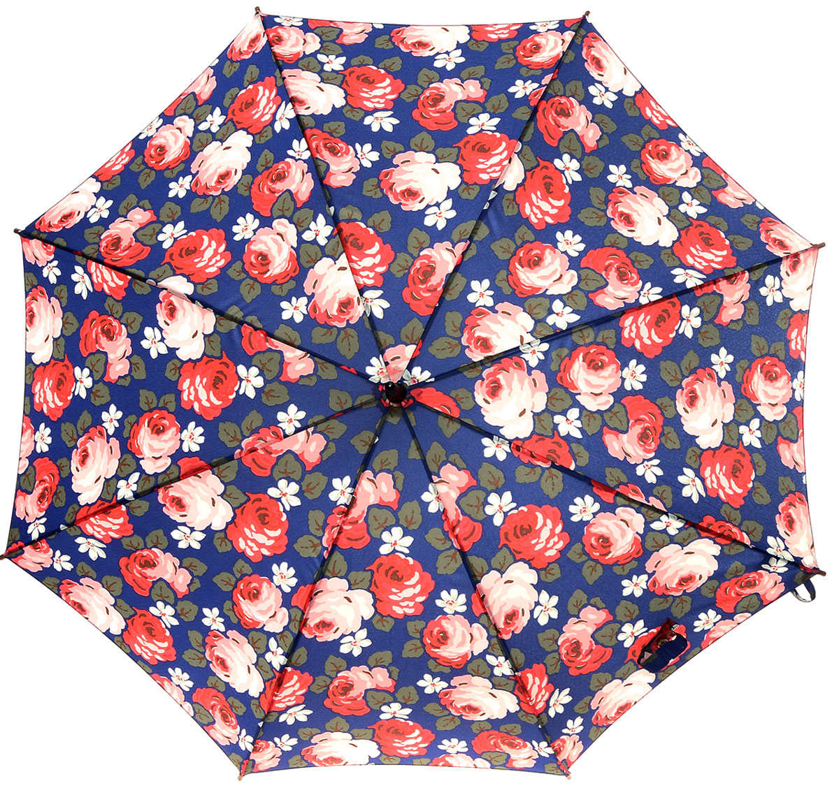Зонт-трость женский Cath Kidston Kensington, механический, цвет: темно-синий, красный, розовый, темно-зеленый. L541-2741L541-2741 AubreyRose Зонт-трость женский Cath Kidston Kensington, механический, цвет: темно-синий, красный, розовый, темно-зеленый. L541-2741L541-2741 AubreyRoseЯркий механический зонт-трость Cath Kidston Kensington даже в ненастную погоду позволит вам оставаться стильной и элегантной. Каркас зонта включает 8 спиц из фибергласса с деревянным наконечниками. Стержень изготовлен из дерева. Купол зонта выполнен из износостойкого полиэстера и оформлен цветочным принтом. Изделие дополнено удобной рукояткой из гладкого дерева. Зонт механического сложения: купол открывается и закрывается вручную до характерного щелчка. Модель дополнительно застегивается с помощью двух хлястиков: на кнопку и липучку с декоративной пуговицей. Такой зонт не только надежно защитит вас от дождя, но и станет стильным аксессуаром, который идеально подчеркнет ваш неповторимый образ.