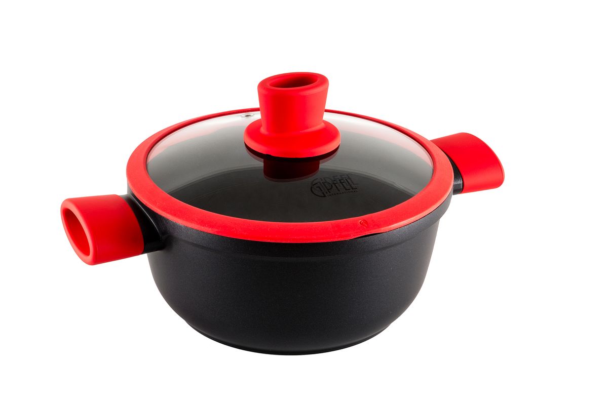 Кастрюля Gipfel Velour, с крышкой, с антипригарным покрытием, 2,3 л0562 Кастрюля Gipfel Velour, с крышкой, с антипригарным покрытием, 2,3 л0562Посуда Gipfel изготовлена только из качественных, экологически чистых материалов. Также уделяется особое внимание дизайну продукции, способному удовлетворять вкусы даже самых взыскательных покупателей. Сталь 8/10, из которой изготавливается посуда и аксессуары Gipfel, является уникальной. Она отличается высокими эксплуатационными характеристиками и крайне устойчива к физическим воздействиям. Сложно найти более подходящий для создания качественной кухонной посуды материал. Отличительной чертой металлической посуды, выполненной из подобной стали, является характерный сероватый оттенок поверхности и особый блеск. Преимущественной особенностью технологии является многослойное дно посуды, которое распределяет тепло по всей поверхности и позволяет сократить время приготовления пищи. Следует также отметить, что в посуде Gipfel можно готовить без воды и соли. Это позволяет приготовить более здоровую пищу.
