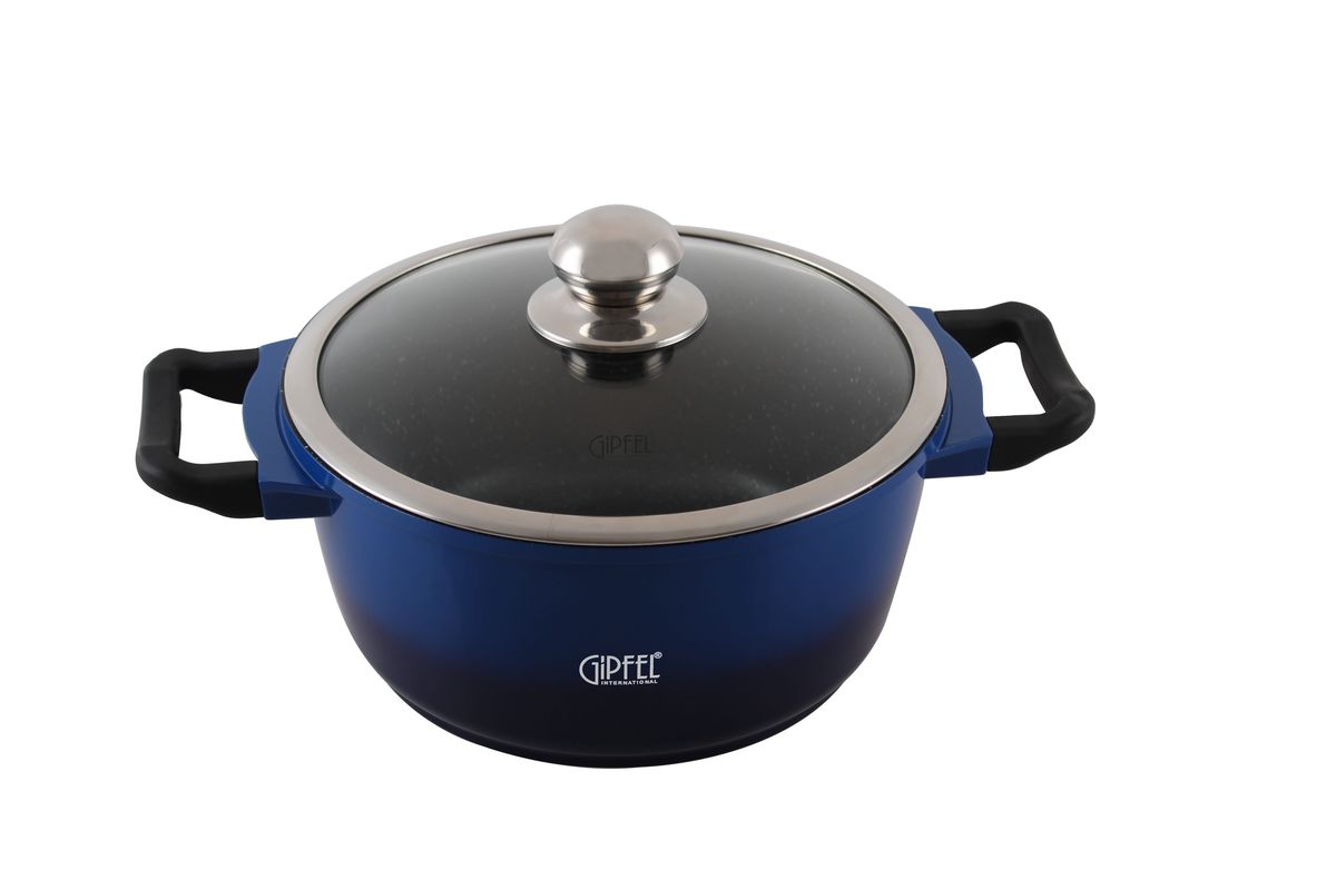 Кастрюля Gipfel Azul, с крышкой, с антипригарным мраморным покрытием, диаметр 20 см2392 Кастрюля Gipfel Azul, с крышкой, с антипригарным мраморным покрытием, диаметр 20 см2392Посуда Gipfel изготовлена только из качественных, экологически чистых материалов. Также уделяется особое внимание дизайну продукции, способному удовлетворять вкусы даже самых взыскательных покупателей. Сталь 8/10, из которой изготавливается посуда и аксессуары Gipfel, является уникальной. Она отличается высокими эксплуатационными характеристиками и крайне устойчива к физическим воздействиям. Сложно найти более подходящий для создания качественной кухонной посуды материал. Отличительной чертой металлической посуды, выполненной из подобной стали, является характерный сероватый оттенок поверхности и особый блеск. Преимущественной особенностью технологии является многослойное дно посуды, которое распределяет тепло по всей поверхности и позволяет сократить время приготовления пищи. Следует также отметить, что в посуде Gipfel можно готовить без воды и соли. Это позволяет приготовить более здоровую пищу.