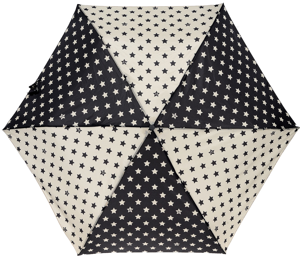Зонт женский Lulu Guinness Superslim, механический, 3 сложения, цвет: черный, бежевый. L718-2686L718-2686 Stars Зонт женский Lulu Guinness Superslim, механический, 3 сложения, цвет: черный, бежевый. L718-2686L718-2686 StarsСтильный механический зонт Lulu Guinness Superslim в 3 сложения даже в ненастную погоду позволит вам оставаться элегантной. Облегченный каркас зонта выполнен из 6 спиц из фибергласса и алюминия, стержень также изготовлен из алюминия, удобная рукоятка - из пластика. Купол зонта выполнен из прочного полиэстера. В закрытом виде застегивается хлястиком на кнопке. Яркий оригинальный принт в виде звезд поднимет настроение в дождливый день. Зонт механического сложения: купол открывается и закрывается вручную до характерного щелчка. На рукоятке для удобства есть небольшой шнурок, позволяющий надеть зонт на руку тогда, когда это будет необходимо. К зонту прилагается чехол, который застегивается на липучку. Чехол оформлен нашивкой с названием бренда. Такой зонт компактно располагается в кармане, сумочке, дверке автомобиля.