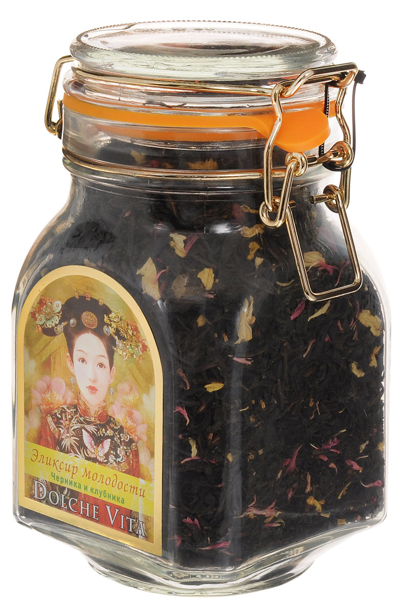 Dolche Vita Эликсир молодости элитный черный листовой чай, 160 г21528 Dolche Vita Эликсир молодости элитный черный листовой чай, 160 г21528Элитный черный листовой чай Dolche Vita Эликсир молодости - цейлонский черный крупнолистовой чай с добавлением лепестков подсолнечника, василька красного, кусочков ананаса и ягод, ароматизированный натуральными маслами, в стеклянной банке с замком. Уважаемые клиенты! Обращаем ваше внимание, что полный перечень состава продукта представлен на дополнительном изображении.