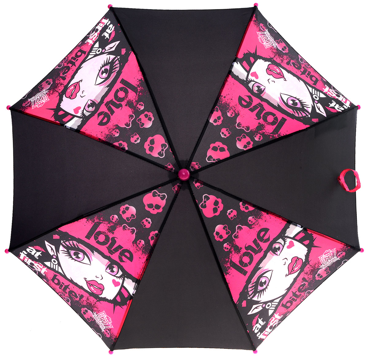 Зонт-трость для девочки Monster High, механика, цвет: черный. MOH-2-1400cMOH-2-1400c Зонт-трость для девочки Monster High, механика, цвет: черный. MOH-2-1400cMOH-2-1400cЗонт-трость Monster High надежно защитит от непогоды. Купол, оформленный оригинальным принтом, выполнен из высококачественного полиэстера, который не пропускает воду. Каркас зонта, выполненный из прочного металла, состоит из восьми спиц. Зонт имеет механический тип сложения: открывается и закрывается вручную до характерного щелчка. Изделие оснащено удобной пластиковой ручкой изогнутой формы.