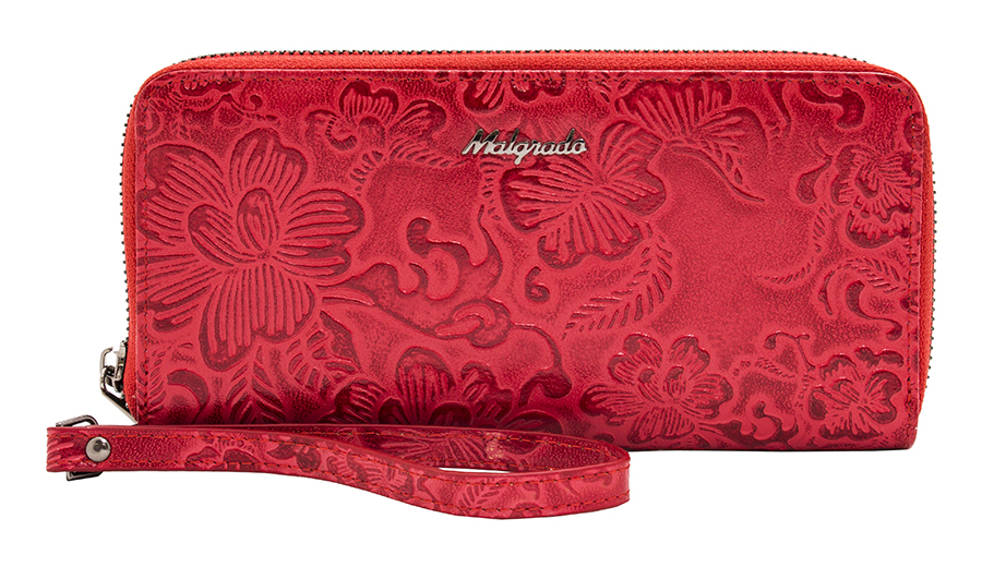 Кошелек женский Malgrado, цвет: красный. 73007-18202#73007-18202# Red Кошелек женский Malgrado, цвет: красный. 73007-18202#73007-18202# RedЖенский кошелек Malgrado изготовлен из натуральной кожи красного цвета, оформленной тисненым цветочным рисунком. Изделие имеет два основных отделения, которые закрываются на застежки молнии. Внутри отделения для визиток находятся два потайных кармашка, прозрачное окошко для фотографии и 8 кармашков для пластиковых карт и визиток. Внутри второго отделения расположено два отдела для купюр, разделенных средником на молнии для мелочи, а также два потайных кармашка. В комплекте - отстегивающийся ремешок для запястья на замке-карабине. Такой кошелек - это невероятно функциональный аксессуар. Его можно использовать в качестве кошелька, а также вечерней сумочки. Он стильно дополнит ваш образ и станет незаменимым предметом вашего гардероба. Кошелек упакован в подарочную металлическую коробку синего цвета. Характеристики: Материал: натуральная кожа, текстиль, металл. Цвет: красный. Размер (ДхШхВ): 19,5 см х 10 см х 3,5 см. ...