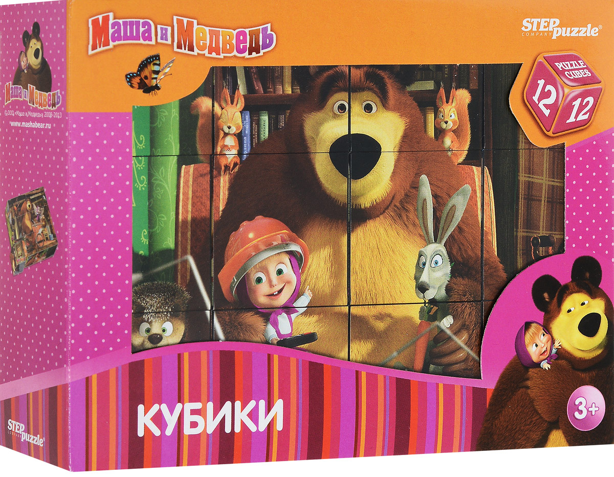 Step Puzzle Кубики Маша и Медведь87134 Step Puzzle Кубики Маша и Медведь87134С помощью кубиков Step Puzzle Маша и Медведь ребенок сможет собрать шесть красочных картинок с любимыми мультипликационными героями. Наборы из 12 кубиков - для тех детишек, которые освоили навык сборки картинки из 9 кубиков. Заложенный дидактический принцип От простого к сложному позволит ребёнку поверить свои силы. А герои популярных мультфильмов сделают кубики любимой игрушкой. Игра с кубиками развивает зрительное восприятие, наблюдательность, мелкую моторику рук и произвольные движения. Ребенок научится складывать целостный образ из частей, определять недостающие детали изображения. Это прекрасный комплект для развлечения и времяпрепровождения с пользой для малышки.