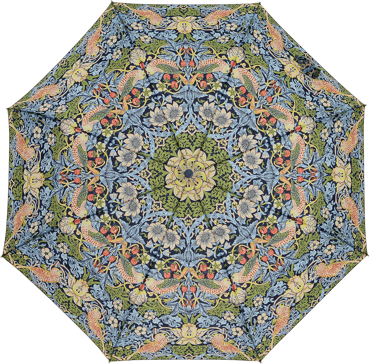 Зонт женский Morris & Co Minilite, механический, 3 сложения, цвет: мультиколор. L757-2333L757-2333 StrawberryThief Зонт женский Morris & Co Minilite, механический, 3 сложения, цвет: мультиколор. L757-2333L757-2333 StrawberryThiefСтильный механический зонт Morris & Co Minilite в 3 сложения даже в ненастную погоду позволит вам оставаться элегантной. Облегченный каркас зонта выполнен из 8 спиц из фибергласса и алюминия, стержень также изготовлен из алюминия, удобная рукоятка - из дерева. Купол зонта выполнен из прочного полиэстера и оформлен оригинальным красочным принтом. В закрытом виде застегивается хлястиком на липучку. Зонт механического сложения: купол открывается и закрывается вручную до характерного щелчка. На рукоятке для удобства есть небольшой шнурок, позволяющий при необходимости надеть зонт на руку. К зонту прилагается чехол. Такой зонт компактно располагается в глубоком кармане, сумочке, дверке автомобиля.
