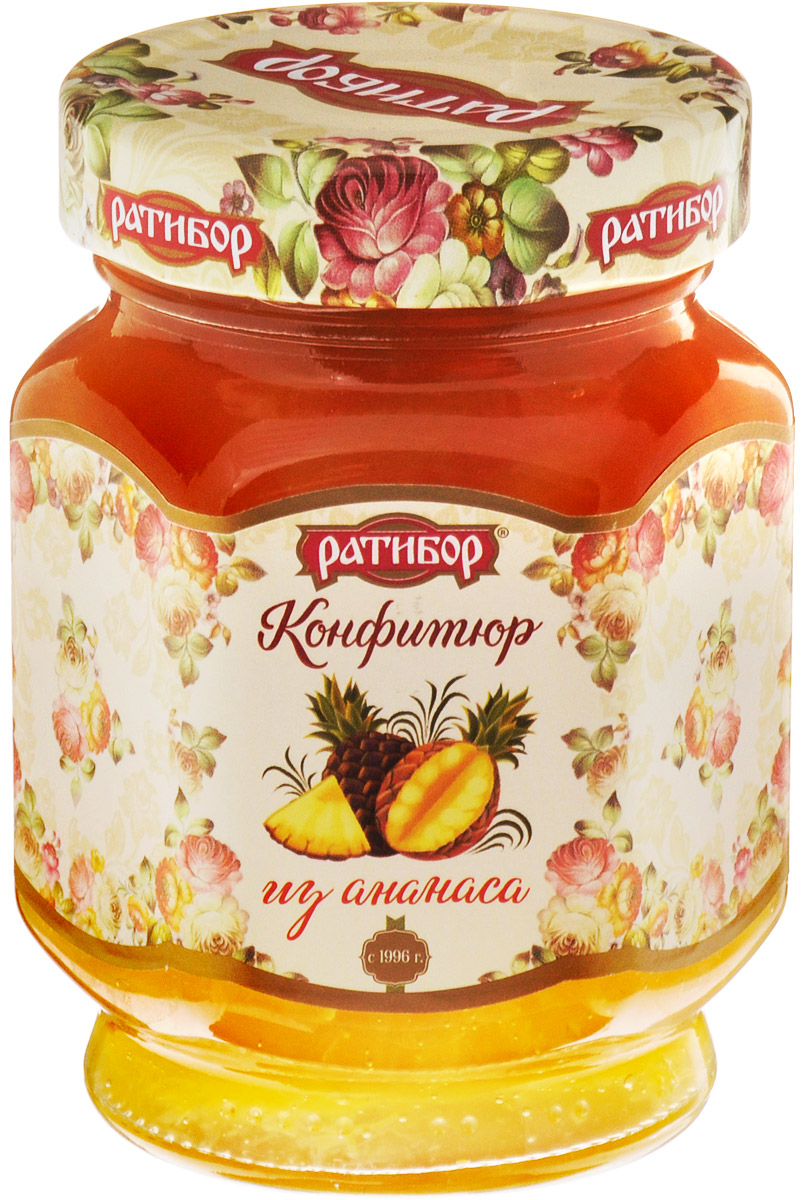 Ратибор конфитюр из ананаса, 350 г5769 Ратибор конфитюр из ананаса, 350 г5769Конфитюр из ананаса Ратибор - это великолепный десерт с тостами и булочками. Уважаемые клиенты! Обращаем ваше внимание, что полный перечень состава продукта представлен на дополнительном изображении.