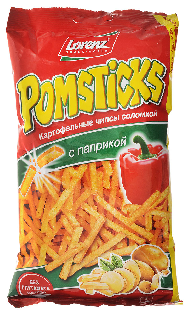 Lorenz Pomsticks картофельные чипсы с паприкой, 100 гбзе027 Lorenz Pomsticks картофельные чипсы с паприкой, 100 гбзе027Отборный цельный картофель нарезается тончайшей соломкой и обжаривается до золотистой корочки. Чипсы Lorenz Pomsticks восхитят вас ароматом паприки с дымком! Уважаемые клиенты! Обращаем ваше внимание, что полный перечень состава продукта представлен на дополнительном изображении.