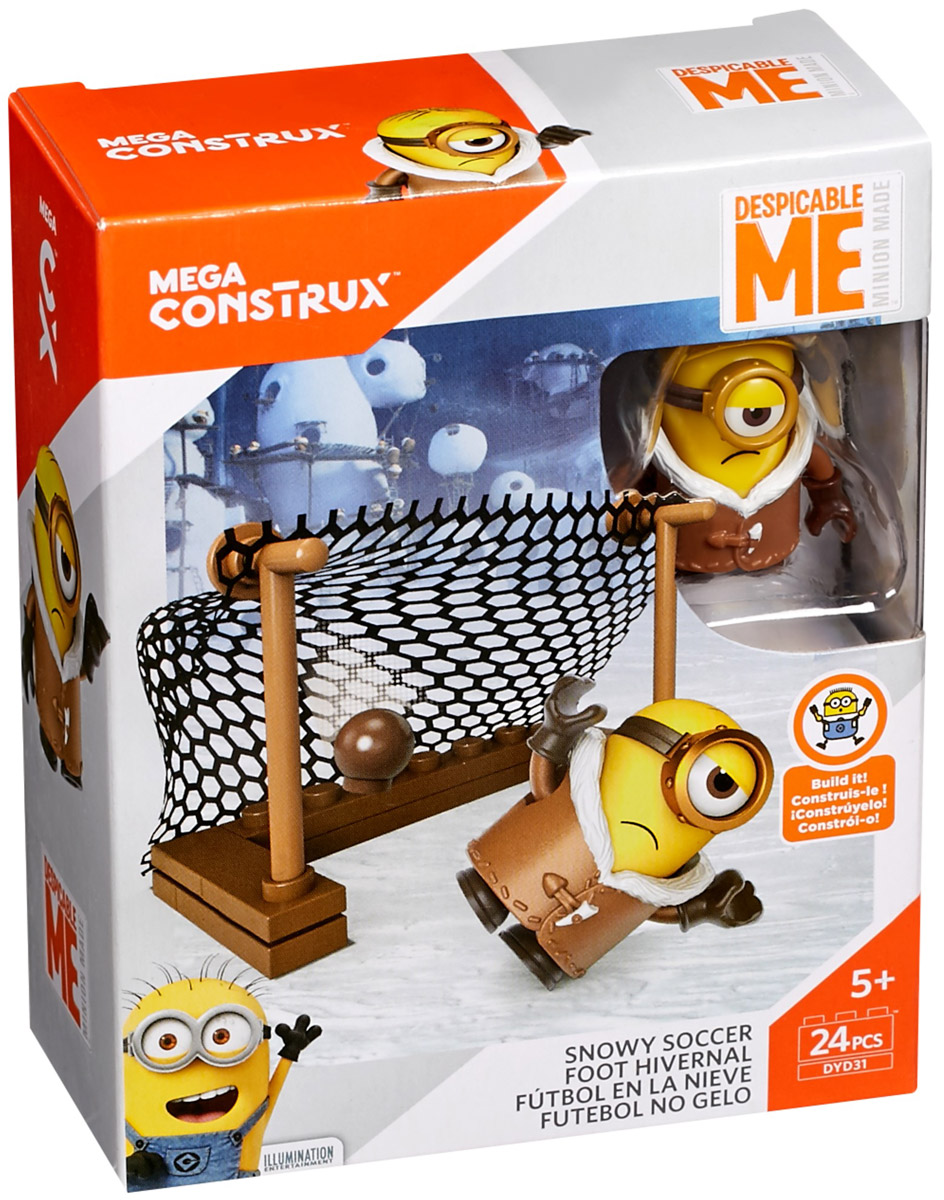 Mega Bloks Minions Конструктор Снежный футболDMV20_DYD31 Mega Bloks Minions Конструктор Снежный футболDMV20_DYD31Устав от служения злому гению, этот миньон, прячась от работы, решил поиграть в футбол. Соберите футбольные ворота с сеткой с помощью конструктора Mega Bloks Minions Снежный футбол и поставьте миньона на специальную площадку перед воротами. Удар по мячу… Гол! Чем быстрее вы будете двигать миньона, тем быстрее мяч будет лететь в ворота. Сможете ли вы забить самый крутой гол в истории? В комплекте фигурка миньона в курточке. Конструктор содержит 24 детали.