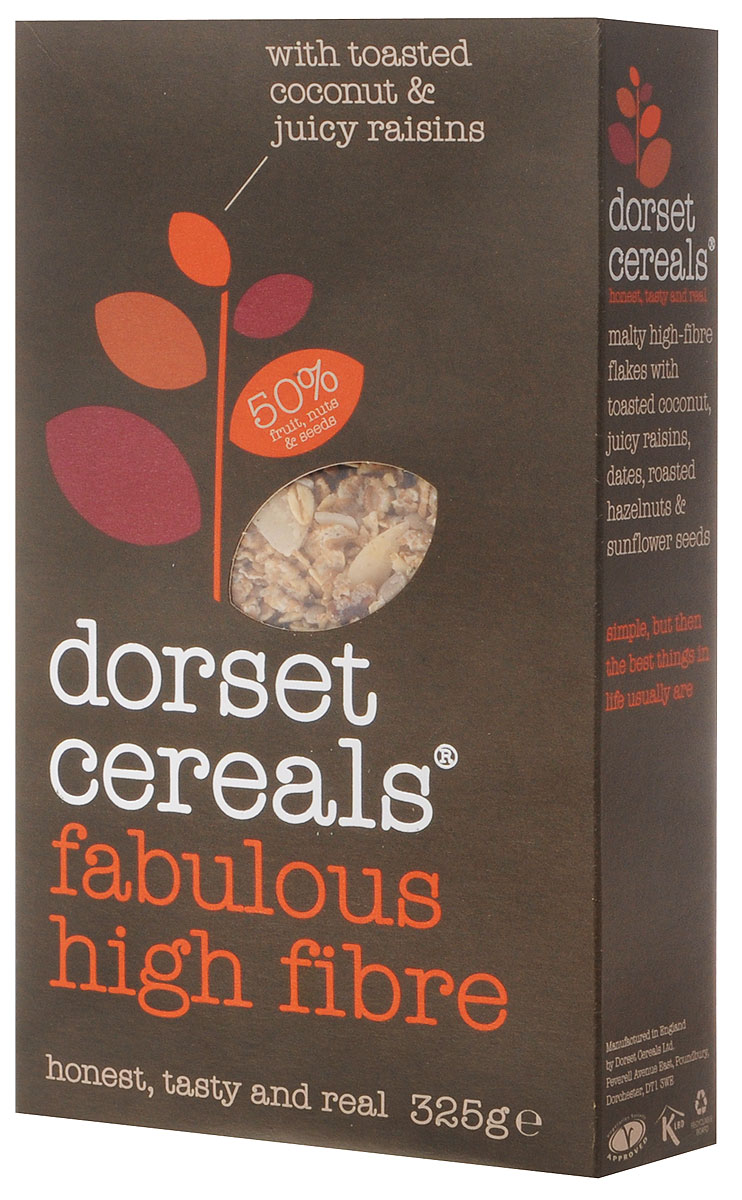Dorset Cereals Super High Fibre мюсли, 325 гбйж003 Dorset Cereals Super High Fibre мюсли, 325 гбйж003Мюсли Dorset Cereals Super High Fibre, созданные исключительно из натуральных продуктов прекрасно подойдут к завтраку и наполнят вас силами и энергией на весь день. Добавьте к ним молоко, сок, йогурт и свежие фрукты - получится полезное лакомство. Мюсли положительно влияют на органы пищеварения и помогают укреплять сосуды. Уважаемые клиенты! Обращаем ваше внимание, что полный перечень состава продукта представлен на дополнительном изображении.