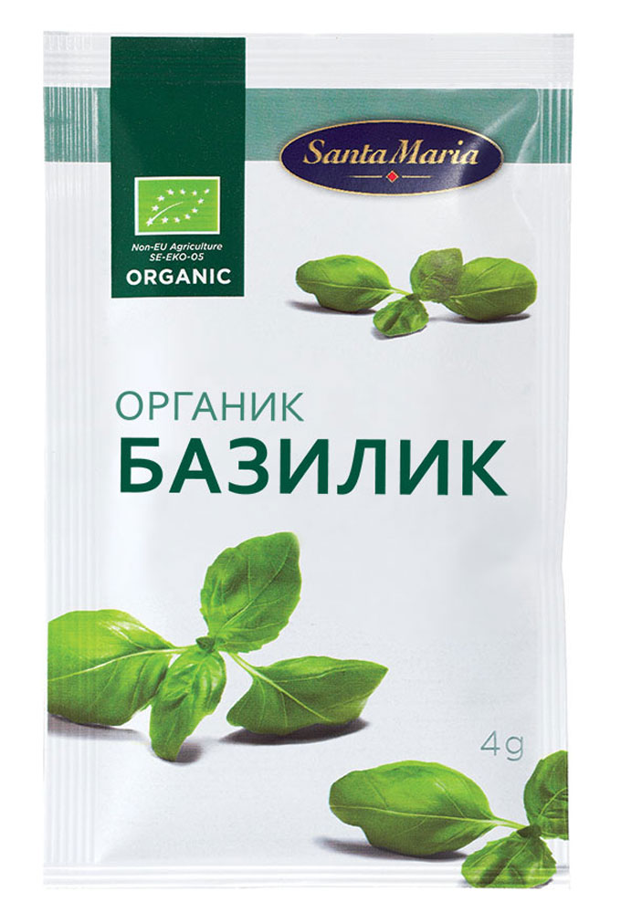 Santa Maria Базилик Органик, 4 г2110 Santa Maria Базилик Органик, 4 г2110Базилик, как и многие другие травы, приобретает более насыщенный аромат при растирании в руке. Базилик используется для придания аромата блюдам из телятины, курицы и другого белого мяса, а также подходит к овощным блюдам и блюдам из макаронных изделий. Пряности Santa Maria выращены в естественных условиях без использования химических удобрений и пестицидов.