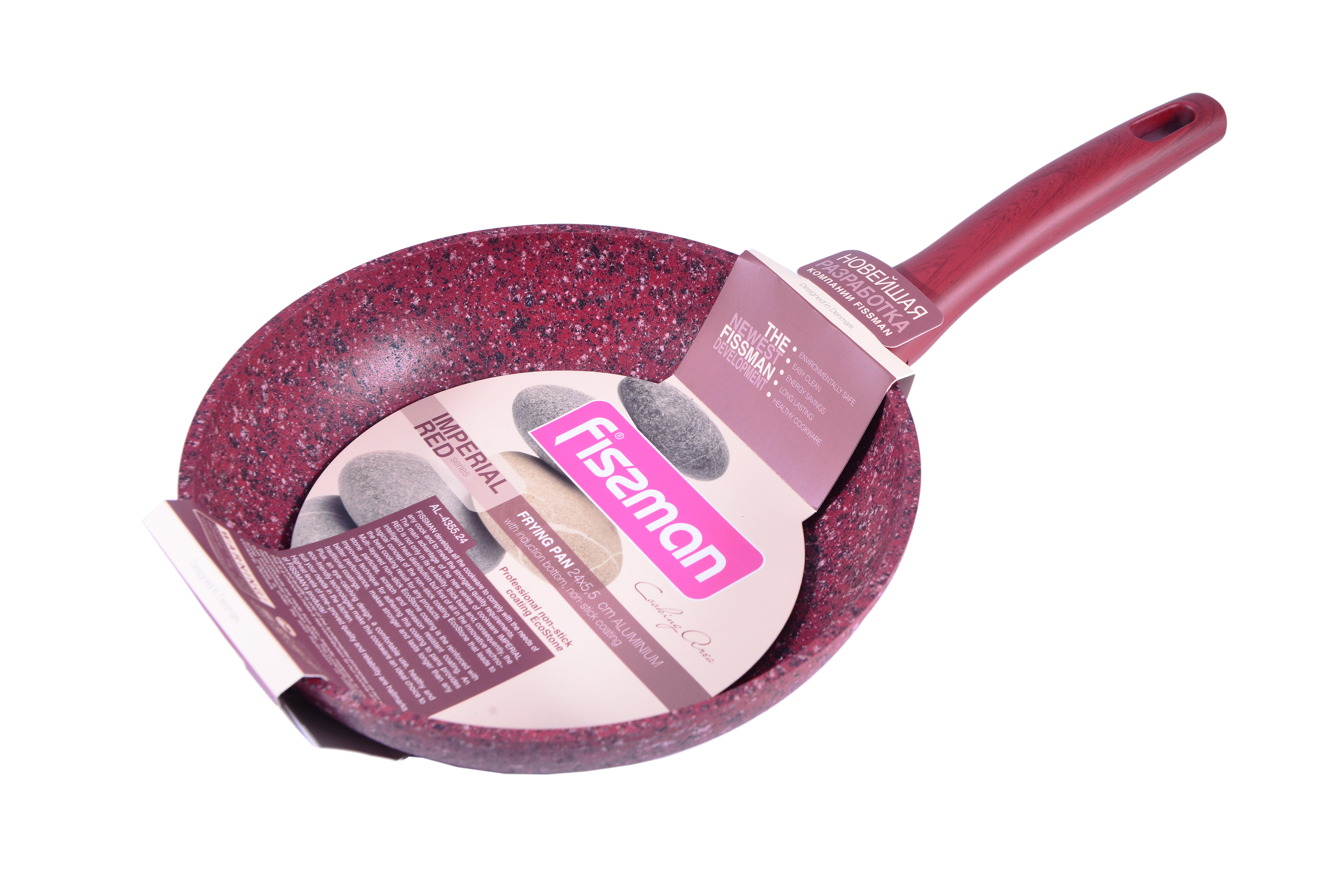 Сковорода Fissman Imperial Red, с антипригарным покрытием. Диаметр 24 смAL-4355.24 Сковорода Fissman Imperial Red, с антипригарным покрытием. Диаметр 24 смAL-4355.241 слой улучшает сцепление покрытия с металлом, 2 слой – грунтовый, 3 слой - более прочное покрытие на основе минеральных компонентов, 4 слой – высокопрочное антипригарное покрытие, усиленное вкраплением каменных частиц, 5 дополнительный антипригарный слой с керамическими частицами. Высота стенок: 5,5 см.