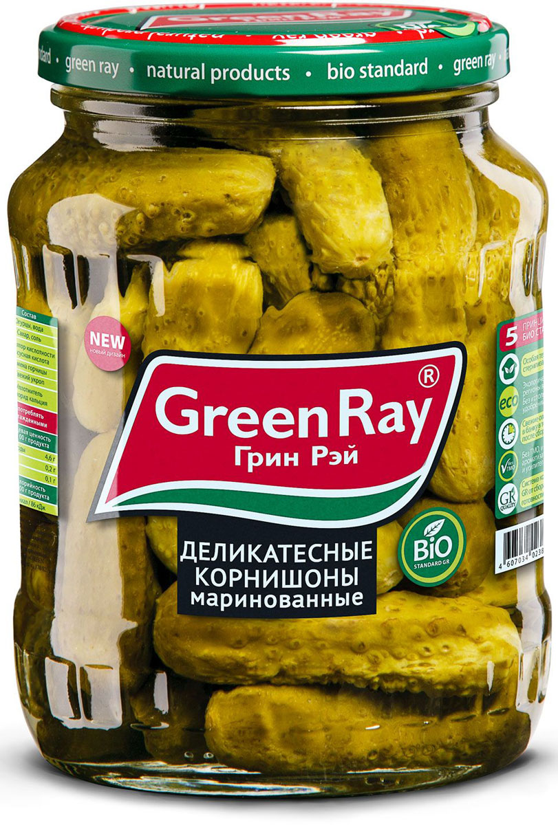 Green Ray деликатесные корнишоны маринованные, 370 мл611 Green Ray деликатесные корнишоны маринованные, 370 мл611Деликатесные маринованные корнишоны Green Ray богаты витаминами и микроэлементами. Благодаря гармоничному набору специй корнишоны отличаются тонким вкусом.