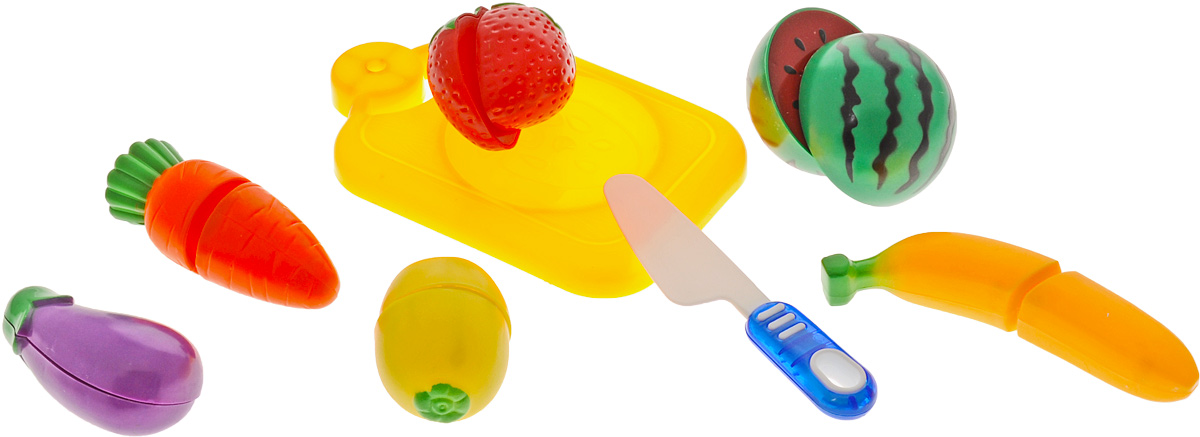 ABtoys Игрушечный набор продуктов цвет доски желтый 8 предметовPT-00412_баклажан ABtoys Игрушечный набор продуктов цвет доски желтый 8 предметовPT-00412_баклажанИгрушечный набор продуктов ABtoys - удобный способ в игровой форме научить ребенка основным обязанностям и технике безопасности. В игровой набор входят безопасный игрушечный ножик, разделочная доска и овощи-фрукты. Очень яркие и натурально выглядящие муляжи овощей, разделены на половинки и соединены между собой липучкой. И когда ребенок ножом из набора разрезает игрушечные продукты, то получается такой же характерный звук, как у мамы, когда она на кухне нарезает продукты. Эта реалистичность, несомненно, вызовет восторг у девочки, и разнообразит ее игры. С таким дополнением к детской кухне, девочка станет самой настоящей маленькой хозяюшкой, и с удовольствием накормит обедом не только кукол, но и всю семью. Набор не содержит мелких деталей, поэтому ребенок может играть с ним и дома, и на улице, не боясь потерять что-либо. Выполнен из безопасных материалов.