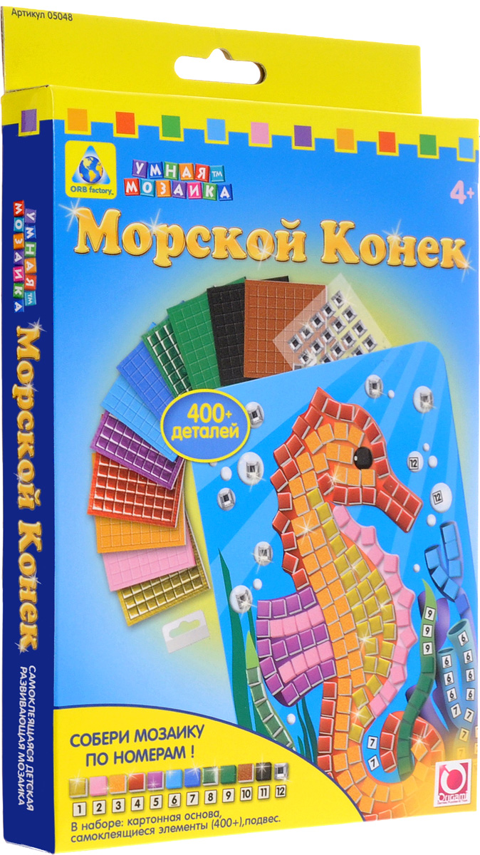 The Orb Factory Мозаика по номерам Морской Конек05048 The Orb Factory Мозаика по номерам Морской Конек05048Мозаика по номерам The Orb Factory Морской Конек позволит вам и вашему ребенку без особого труда создать великолепную картину с изображением животного подводного мира. В набор входят картонная основа, подвес и более 400 самоклеящихся элементов. Мозаика позволит вашему ребенку окунуться в мир волшебства - разместите элементы мозаики по номерам, и конек засверкает, как настоящая драгоценность! Мозаика с самоклеящимися элементами отличается высоким качеством исполнения и красочным цветовым дизайном. На картонную основу уже нанесен рисунок. Процесс создания мозаики под силу даже ребенку - сначала нужно выбрать элементы мозаики по номеру и цвету, затем отделить их от общего блока и наклеить на подходящее по номеру и цвету место на рисунке. Данный набор прекрасно развивает моторику рук и пространственное мышление, а также воображение и внимательность. Готовую мозаику можно использовать для оформления детской комнаты, а также в качестве подарка на любой праздник. Благодаря...