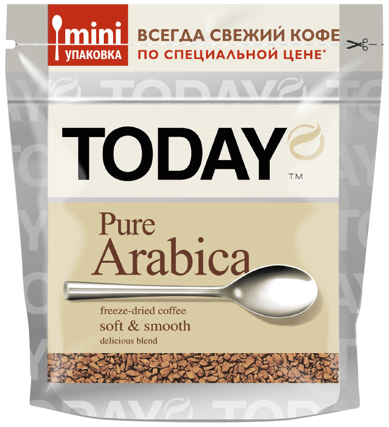 Today Аrabica кофе растворимый, 37,5 г5060300570493 Today Аrabica кофе растворимый, 37,5 г5060300570493Mini упаковка TODAY специально разработана для сохранения свежести и аромата, кофе просто не успевает утратить своих качеств, поэтому каждая чашка совершенная, как первая.