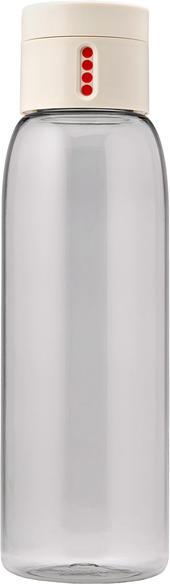Бутылка для воды Joseph Joseph Dot, 600 мл, цвет: белый81047 Бутылка для воды Joseph Joseph Dot, 600 мл, цвет: белый81047Уникальная бутылка, которая поможет вам контролировать ежедневное потребление воды. Инновационная крышка со счетчиком запомнит каждое наполнение бутылки в течение дня. Просто закрутите крышку до появления точки, а для питья используйте верхнюю крышку. Новая точка появится каждый раз, когда бутылка заново заполнена и крышка закручена. Из гладкого литого носика бутылки удобно пить, а широкое горлышко идеально для насыпания льда и мытья. Герметичная крышка надежно защитит содержимое от вытекания. Бутылка изготовлена из экологичного и удапрочного материала Tritan. Объем - 600 мл.