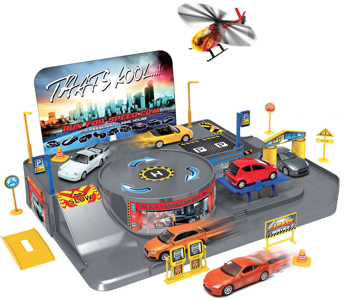 Welly Игровой набор Гараж с 3 машинами и вертолетом 9601096010 Welly Игровой набор Гараж с 3 машинами и вертолетом 9601096010Игровой набор Welly Гараж включает 3 машины и вертолет.