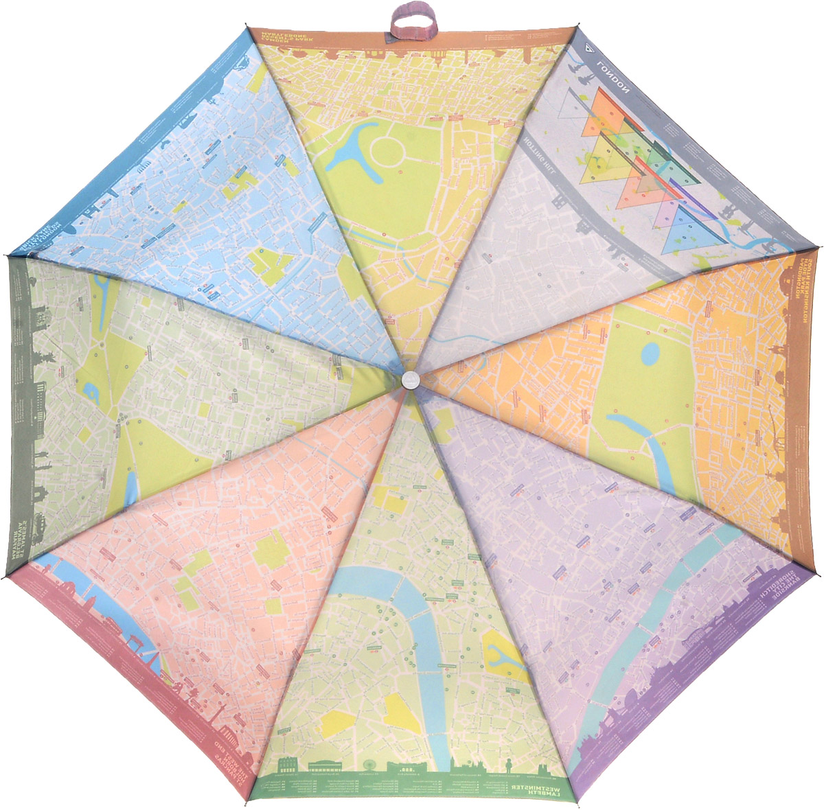 Зонт женский Fulton London Map, механический, 3 сложения, цвет: белыйL761 3S2396 Зонт женский Fulton London Map, механический, 3 сложения, цвет: белыйL761 3S2396Стильный складной зонт Fulton “London Map” даже в ненастную погоду позволит вам оставаться женственной и элегантной. “Ветростойкий” стальной каркас зонта в 3 сложения состоит из восьми металлических спиц, стержень изготовлен из стали. Зонт оснащен удобной рукояткой из прорезиненного пластика. Купол зонта выполнен из прочного полиэстера белого цвета и с внутренней стороны оформлен изображением карты Лондона. На рукоятке для удобства есть небольшой шнурок, позволяющий надеть зонт на руку тогда, когда это будет необходимо. К зонту прилагается чехол. Зонт механического сложения: купол открывается и закрывается вручную, стержень также складывается вручную до характерного щелчка. Характеристики: Материал: металл, полиэстер, пластик. Цвет: белый. Диаметр купола: 96 см. Длина зонта в сложенном виде: 25 см. Длина ручки (стержня) в раскрытом виде: 56 см. Вес: 350 г. Артикул: L761 3S2396.