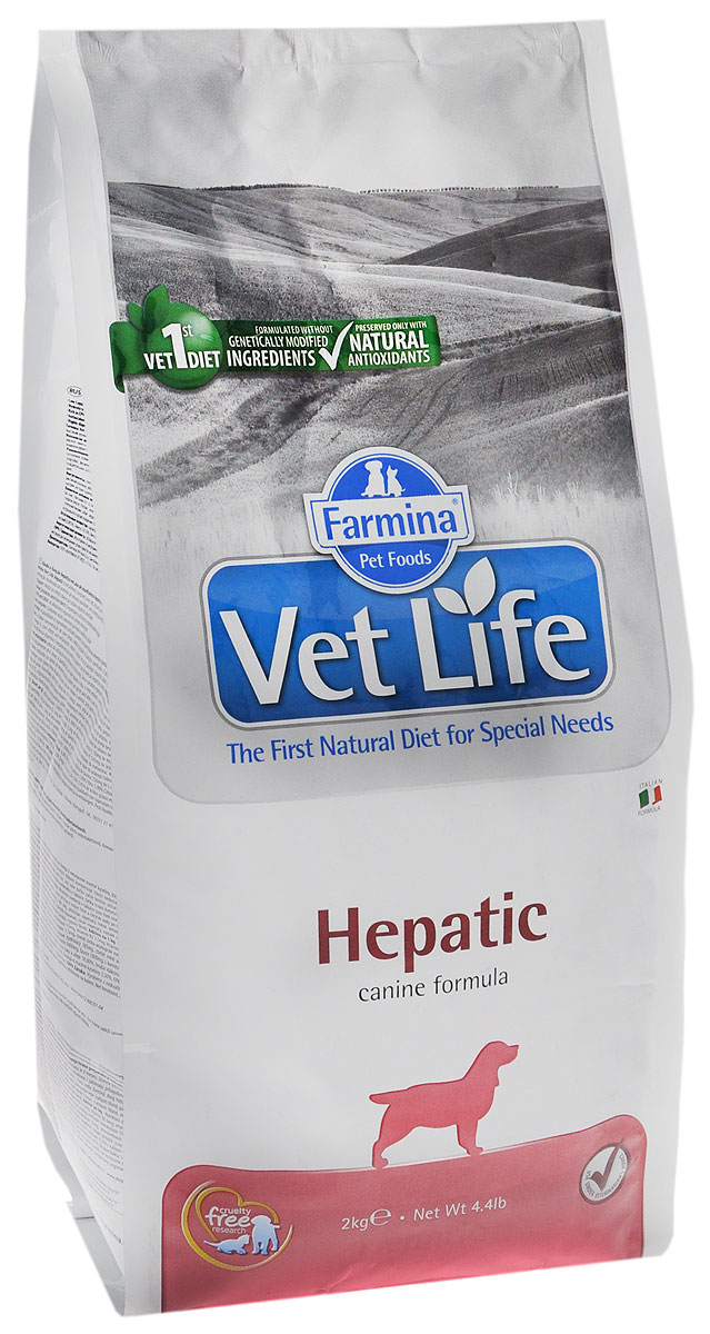 Корм сухой Farmina Vet Life, для собак при хронической печеночной недостаточности, диетический, 2 кг30368 Корм сухой Farmina Vet Life, для собак при хронической печеночной недостаточности, диетический, 2 кг30368Сухой корм Farmina Vet Life - диетическое питание для собак с хронической печеночной недостаточностью. Диета содержит ограниченное количество белка высокого качества, высокий уровень полиненасыщенных жирных кислот и высокий уровень легко усваиваемых углеводов. Низкое потребление меди ограничивает токсическое воздействие на поврежденное гепатоциты. Повышенное содержание полиненасыщенных жирных кислот омега-3 обеспечивает противовоспалительное действие и улучшает симптоматику при острых гепатопатиях. Присутствие в диете крахмала и гидролизата белка компенсирует недостаточность пищеварения (белкового и углеводного обмена) в случае хронической печеночной недостаточности. Товар сертифицирован.