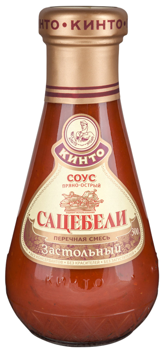 Кинто Сацебели застольный соус томатный, 300 г2010 Кинто Сацебели застольный соус томатный, 300 г2010Томатный пряно-острый соус Кинто Сацебели застольный изготовлен по классической кавказской рецептуре из томатной пасты с добавлением смеси перцев и пряной зелени. Обладает гармоничным вкусом и ароматом, идеально подходит к жареной баранине, птице, рыбе, блюдам, приготовленным на мангале и гриле. Не содержит ГМО, консервантов, загустителей и красителей. Сацебели - один из самых почитаемых в грузинской кухне соусов. Готовят его из спелых помидоров, выращенных под жарким южным солнцем с добавлением пряной зелени и ароматных трав. Восхитительный сацебели станет лучшим дополнением к шашлыку, блюдам из рыбы и курицы, а также к разнообразным и столь любимым в грузинской кухне овощам и даже к хачапури.