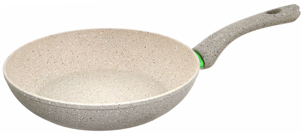 Сковорода Fissman White Stone, с антипригарным покрытием. Диаметр 26 смAL-4983.26 Сковорода Fissman White Stone, с антипригарным покрытием. Диаметр 26 смAL-4983.26Сковорода Fissman White Stone изготовлена из алюминия с трехслойным антипригарным покрытием Platinum. Такое покрытие стойкое к появлению царапин и истиранию. Толстое, идеально гладкое дно обеспечивает равномерное распределение тепла. Сковорода оснащена удобной бакелитовой ручкой, которая не нагревается в процессе приготовления пищи. Сковорода Fissman White Stone создана, чтобы удовлетворить потребности самых взыскательных кулинаров и профессиональных шеф-поваров. Это результат сочетания уникального производственного процесса, современного дизайна, непревзойденного качества и использования передовых сертифицированных материалов. Подходит для использования на всех типах плит, даже на индукционных. Можно мыть в посудомоечной машине. Подарок к контейнеру идет мягкая подставка под горячее. Высота стенки: 5,5 см. Длина ручки: 17,5 см.