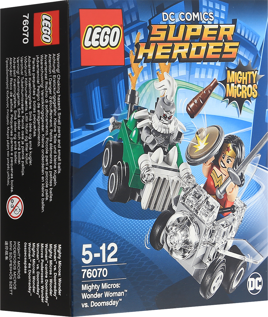 LEGO Super Heroes Конструктор Mighty Micros Чудо-женщина против Думсдэя 7607076070 LEGO Super Heroes Конструктор Mighty Micros Чудо-женщина против Думсдэя 7607076070Думсдэй уже завел двигатель своего автомобиля и готовится к атаке. Смотрите, как Чудо-женщина наносит ответный удар волшебным мечом и щитом, кружа над злодеем в своем Невидимом самолете! Набор включает в себя 85 разноцветных пластиковых элементов. Конструктор - это один из самых увлекательных и веселых способов времяпрепровождения. Ребенок сможет часами играть с конструктором, придумывая различные ситуации и истории.