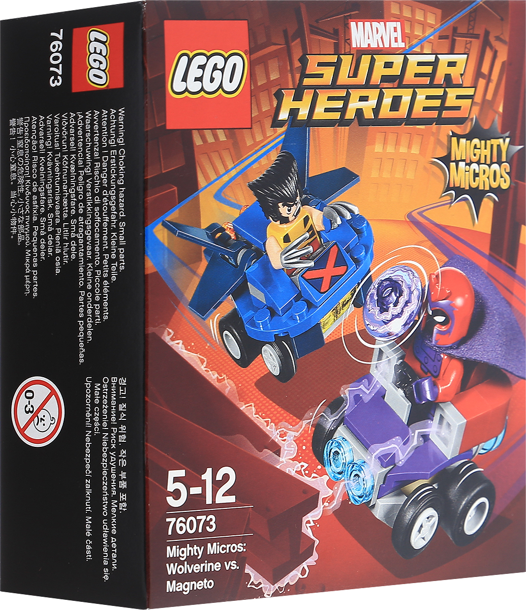 LEGO Super Heroes Конструктор Mighty Micros Росомаха против Магнето 7607376073 LEGO Super Heroes Конструктор Mighty Micros Росомаха против Магнето 7607376073Станьте свидетелем динамичной схватки Людей Икс: Росомаха против Магнето. Росомаха рвется в бой на своем летательном аппарате! Главное уворачиваться от гигантского магнита Магнето! Но им придется сразиться врукопашную: когти Росомахи и электромагнитные импульсы Магнето. Что окажется сильнее? Набор включает в себя 85 разноцветных пластиковых элементов. Конструктор станет замечательным сюрпризом вашему ребенку, который будет способствовать развитию мелкой моторики рук, внимательности, усидчивости и мышления.