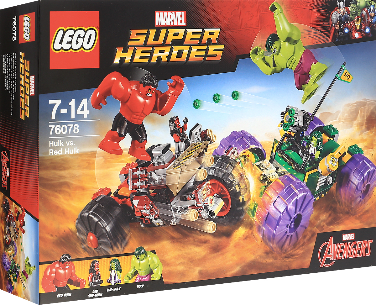 LEGO Super Heroes Конструктор Халк против Красного Халка 7607876078 LEGO Super Heroes Конструктор Халк против Красного Халка 7607876078Халк и Женщина-Халк отправились в путь, чтобы сразиться с Красным Халком и Красной Женщиной-Халк. Чувствуете, как сотрясается земля от мощных ударов их машин? Стреляйте из шестизарядных шипометов зеленой команды и двухзарядных шипометов красной команды во время жестокой финальной схватки Женщины-Халк с Красной Женщиной-Халк! Набор включает в себя 375 разноцветных пластиковых элементов. Конструктор - это один из самых увлекательных и веселых способов времяпрепровождения. Ребенок сможет часами играть с конструктором, придумывая различные ситуации и истории.