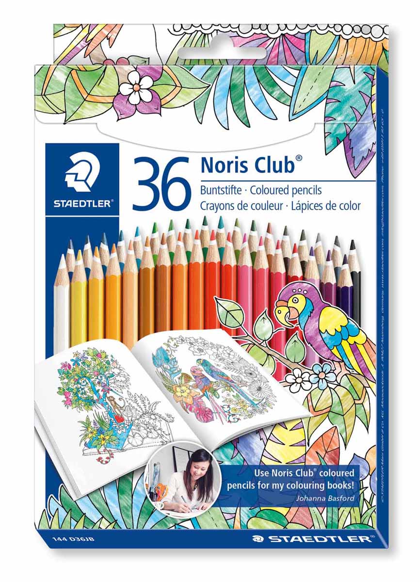Staedtler Набор цветных карандашей Noris Club Johanna Basford 36 цветов144D36JB Staedtler Набор цветных карандашей Noris Club Johanna Basford 36 цветов144D36JBНабор цветных карандашей Staedtler Noris Club - специальное издание Johanna Basford. Классическая шестигранная форма. A-B-S - белое защитное покрытие для укрепления грифеля и для защиты от поломки. Очень мягкий и яркий грифель. При производстве используется древесина сертифицированных и специально подготовленных лесов.