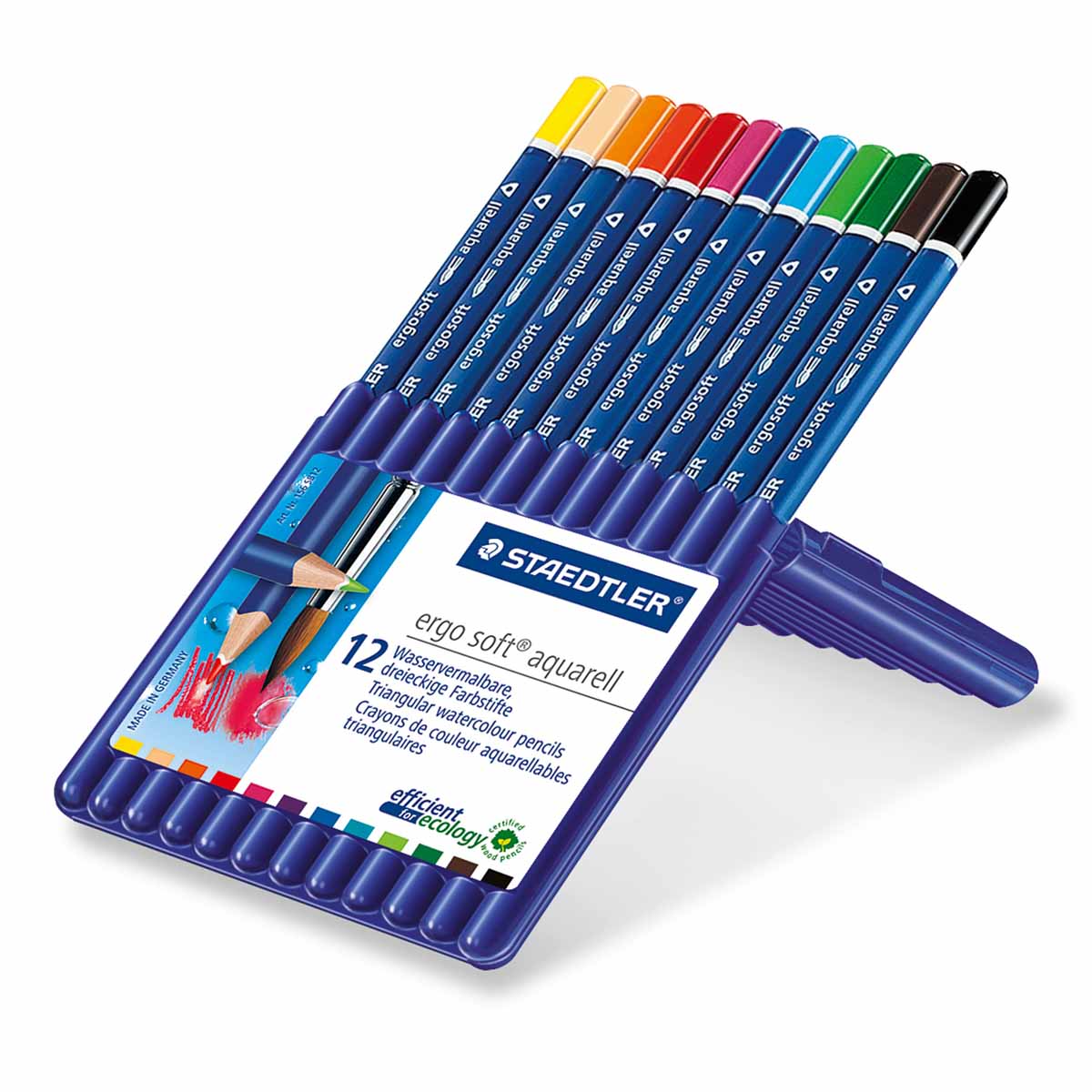 Staedtler Набор акварельных карандашей Ergosoft 12 цветов156SB1210 Staedtler Набор акварельных карандашей Ergosoft 12 цветов156SB1210Набор цветных карандашей Staedtler Ergosoft трехгранной формы для удобного и легкого письма с акварельным грифелем. В наборе 12 цветов. Карандаши упакованы в пластиковый футляр, который легко превращается в удобную настольную подставку. Широкий выбор возможностей для рисования - также водой и кистью. С цветными карандашами Ergosoft ваши дети будут создавать яркие и запоминающиеся рисунки.