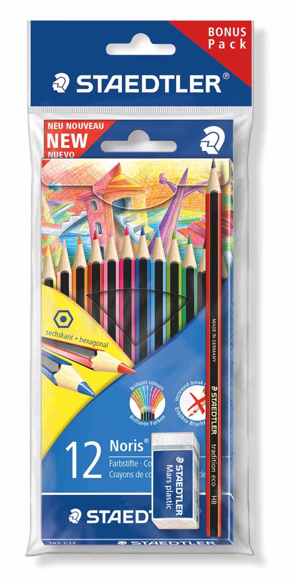 Staedtler Набор цветных карандашей WOPEX 12 цветов с чернографитным карандашом 180T-HB и ластиком Staedtler Набор цветных карандашей WOPEX 12 цветов с чернографитным карандашом 180T-HB и ластиком