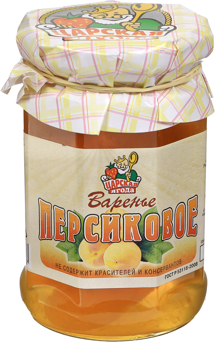 Царская ягода Варенье персиковое, 370 г4314 Царская ягода Варенье персиковое, 370 г4314Варенье - это десерт из фруктов и ягод, который можно считать вкусным лекарственным средством. Фрукты, богатые витаминами и микроэлементами, способны ускорить лечение многих заболеваний. В состав варенья Царская ягода входят натуральные ягоды и сахар. Доказана польза персиков при заболеваниях сердца, в частности - при аритмии, поскольку в плодах содержится большое количество калия. А еще персики укрепляют иммунную систему и помогают организму бороться с болезнетворными микробами.