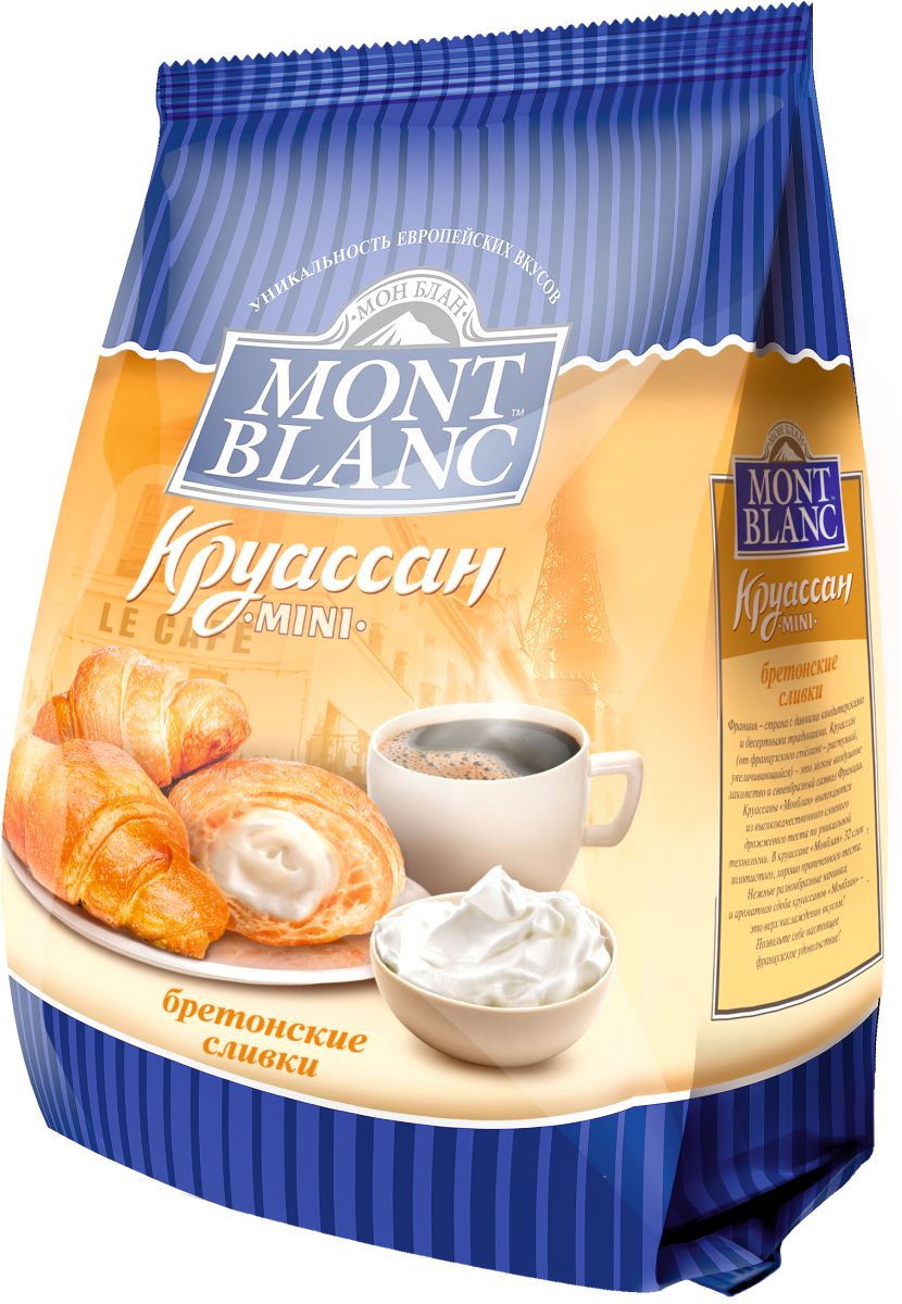 Mont Blanc круассаны мини Бретонские сливки, 200 г70103 Mont Blanc круассаны мини Бретонские сливки, 200 г70103Французские мини-круассаны с начинкой в виде крема или джема. Виды: Клубника, Ваниль, Орех, Вишня, Сливки, Абрикос, Шоколад, Карамель, Микс.