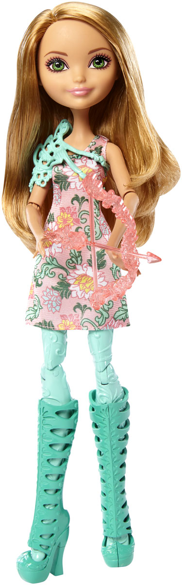Ever After High Кукла Лучница Эшлин ЭллаDVH82_DVH79 Ever After High Кукла Лучница Эшлин ЭллаDVH82_DVH79Придумывайте невероятные сюжеты с куклой Ever After High Эшлин Элла, которая решила научиться стрельбе из лука! Эшлин Элла держит в руках очаровательный лук со стрелой. Кукла одета в платье с цветочным узором и лосины ее любимого цвета. Потрясающие туфли и стильный защитный жилет дополняют наряд. У куклы густые длинные волосы и симпатичное личико, а также подвижные руки и ноги - Эшлин может принимать различные позы, благодаря чему игра с ней станет еще более интересной и увлекательной.